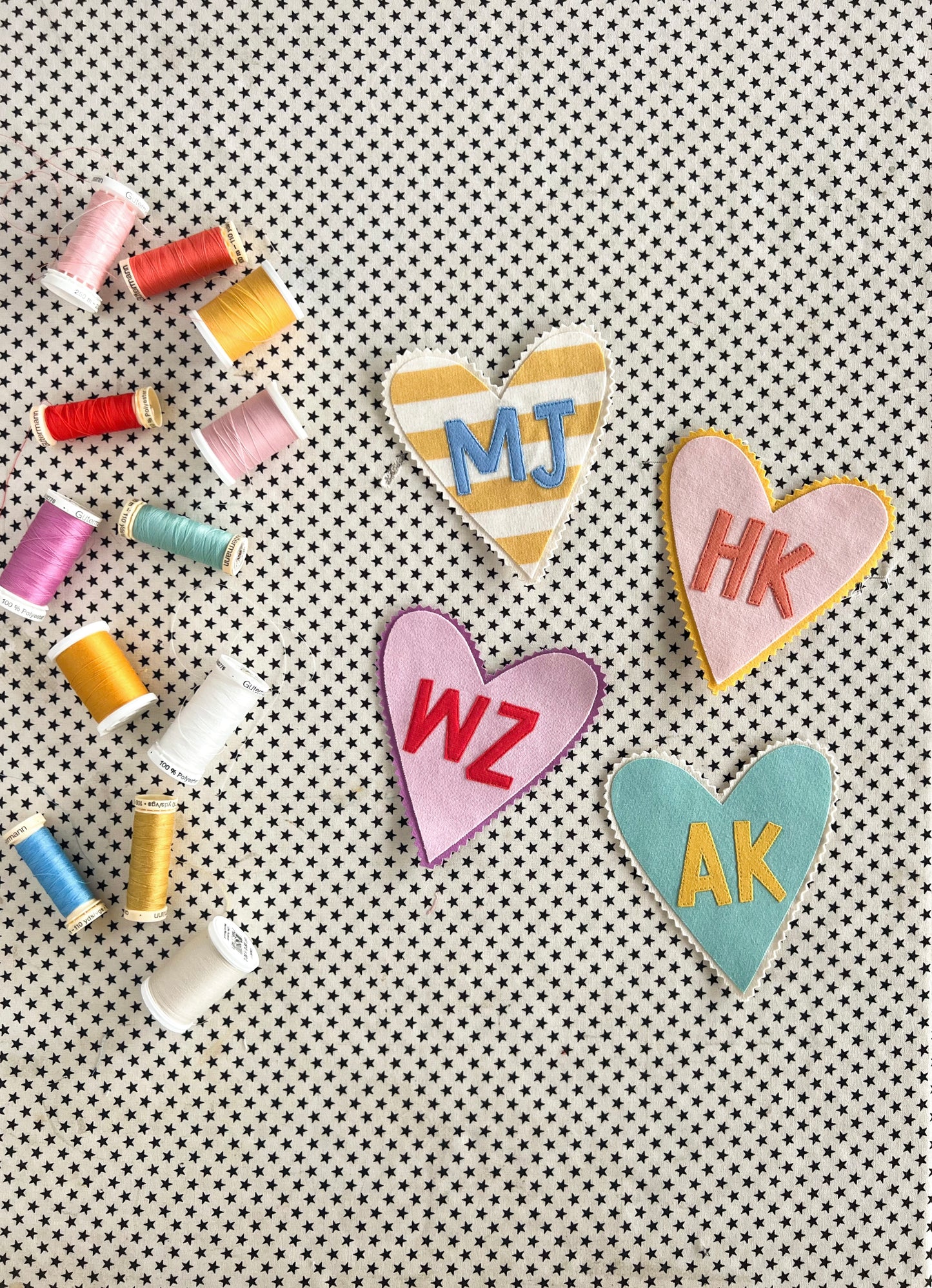 Monogram Heart:  Yellow Stripe+Blue Letters